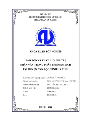 Luận văn tốt nghiệp bảo tồn và phát huy giá trị nhân văn trong phát triển du lịch tại huyện can lộc tỉnh hà tĩnh