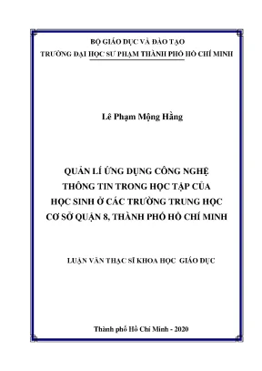 Luận văn thạc sĩ quản lý ứng dụng công nghệ thông tin trong học tập của học sinh ở các trường trung học cơ sở quận 8 thành phố hồ chí minh