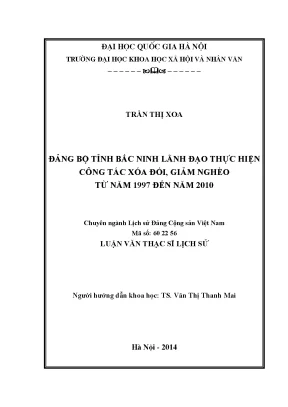 Luận văn thạc sĩ đảng bộ tỉnh bắc ninh lãnh đạo thực hiện công tác xóa đói giảm nghèo từ 1997 2010 002