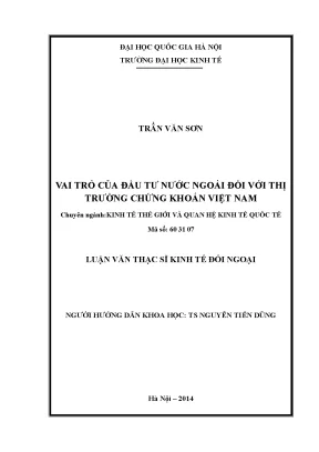Luận văn thạc sĩ vai trò của đầu tư nước ngoài đối với thị trường chứng khoán việt nam