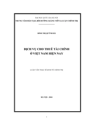 Luận văn thạc sĩ dịch vụ cho thuê tài chính ở việt nam hiện nay
