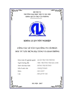 Luận văn tốt nghiệp công tác lễ tân tại công ty cổ phần đầu tư xây dựng hạ tầng và giao thông