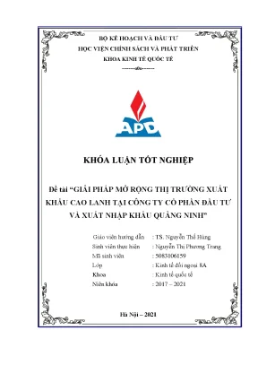 Luận văn tốt nghiệp giải pháp mở rộng thị trường xuất khẩu cao lanh tại công ty cổ phần đầu tư và xuất nhập khẩu quảng ninh