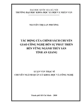 Luận văn thạc sĩ tác động của chính sách chuyển giao công nghệ đến sự phát triển bền vững ngành thủy sản tỉnh an giang