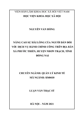 Luận văn thạc sĩ nâng cao sự hài lòng của người dân đối với dụng vụ hành chính công trên địa bàn xã phước thiền huyện nhơn trạch tỉnh đồng nai
