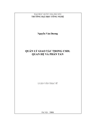 Luận văn thạc sĩ quản lý giao tác trong csdl quan hệ và phân tán