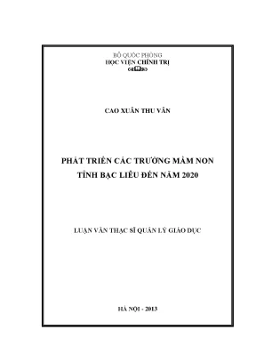 Luận văn thạc sĩ phát triển các trường mầm non tỉnh bạc liêu đến năm 2020
