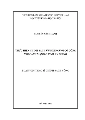 Luận văn thạc sĩ thực hiện chính sách ưu đãi người có công với cách mạng ở tỉnh an giang