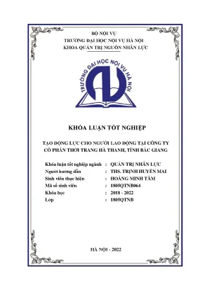 Luận văn tốt nghiệp tạo động lực cho người lao động tại công ty cổ phần thời trang hà thanh tỉnh bắc giang