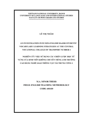 Luận văn thạc sĩ an investigation into non english major students vocabulary learning strategies at the central vocational college of transport number 1