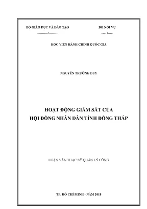 Luận văn thạc sĩ hoạt động giám sát của hội đồng nhân dân tỉnh đồng tháp