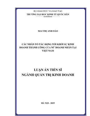 Luận án tiến sĩ các nhân tố tác động đến khởi sự kinh doanh thành công của nữ doanh nhân tại việt nam