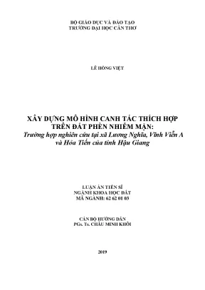 Luận án tiến sĩ xây dựng mô hình canh tác phù hợp trên đất phèn nhiễm mặn trường hợp nghiên cứu tại xã lương nghĩa vĩnh viễn a và hỏa tiến của tỉnh hậu giang