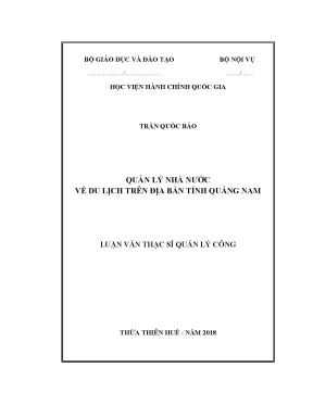 Luận văn thạc sĩ quản lý nhà nước về du lịch trên địa bàn tỉnh quảng nam