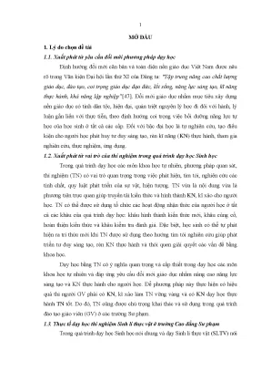 Luận án sử dụng thí nghiệm trong dạy học sinh thí thực vật cho sinh viên ngành sư phạm sinh học ở các trường cao đẳng sư phạm