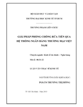 Luận văn thạc sĩ giải pháp phòng chống rửa tiền qua hệ thống ngân hàng thương mại việt nam luận văn thạc sĩ