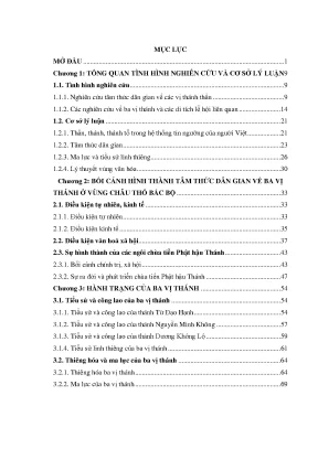 Luận án ba vị thánh trong các ngôi chùa tiền phật hậu thánh và tâm thức dân gian ở vùng châu thổ bắc bộ