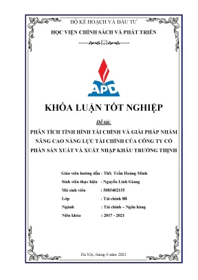 Luận văn tốt nghiệp phân tích tình hình tài chính và giải pháp nhằm nâng cao năng lực tài chính của công ty cổ phần sản xuất và xuất nhập khẩu trường thịnh
