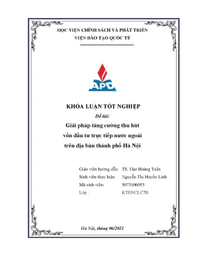 Luận văn tốt nghiệp giải pháp tăng cường thu hút vốn đầu tư trực tiếp nước ngoài trên địa bàn thành phố hà nội