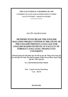 Luận văn thạc sĩ methods to increase the english magazine project power in the study of the english written language for english major students at faculty of foreign languages