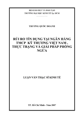 Luận văn thạc sĩ rủi ro tín dụng tại ngân hàng tmcp kỹ thương việt nam thực trạng và giải pháp phòng ngừa