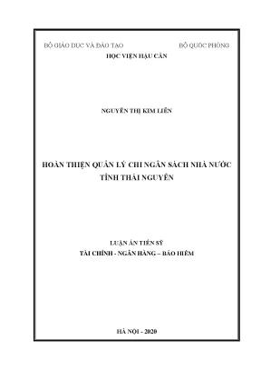 Luận án tiến sĩ hoàn thiện quản lý chi ngân sách nhà nước tỉnh thái nguyên