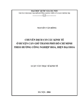 Luận văn thạc sĩ chuyển dịch cơ cấu kinh tế ở huyện cần giờ thành phố hồ chí minh theo hướng công nghiệp hoá hiện đại hoá