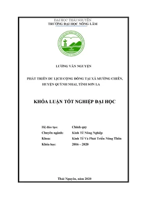 Luận văn tốt nghiệp phát triển du lịch cộng đồng tại xã mường chiên huyện quỳnh nhai tỉnh sơn la