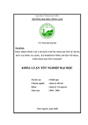 Luận văn tốt nghiệp thực hiện công tác cấp giấy chứng nhận quyền sử dụng đất tại xóm nà lẹng xã nghinh tường huyện võ nhai tỉnh thái nguyên năm 2017
