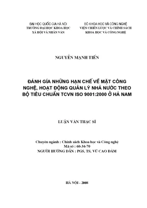 Luận văn thạc sĩ đánh giá những hạn chế về mặt công nghệ hoạt động quản lý nhà nước theo bộ tiêu chuẩn tcvn iso 9001 2000 ở hà nam
