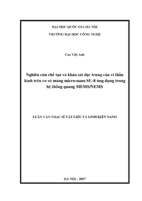 Luận văn thạc sĩ nghiên cứu chế tạo và khảo sát đặc trưng của vi thấu kính trên cơ sở màng micro nano su 8 ứng dụng trong hệ thống quang mems nems