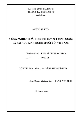 Luận văn thạc sĩ công nghiệp hóa hiện đại hóa ở trung quốc và bài học kinh nghiệm đối với việt nam