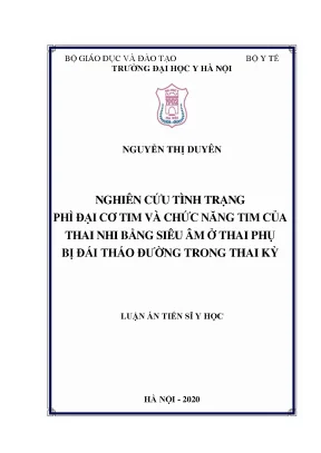 Luận án tiến sĩ nghiên cứu tình trạng phì đại cơ tim và chức năng tim của thai nhi bằng siêu âm ở thai phụ bị đái tháo đường trong thai kỳ
