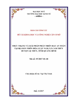 Luận văn thạc sĩ thực trạng và giải pháp phát triển rau an toàn tại địa bàn thôn hòa luật nam xã cam thủy huyện lệ thủy tỉnh quảng bình