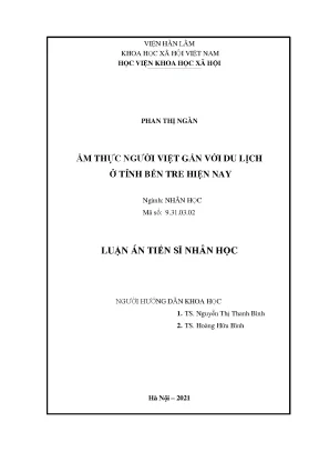 Luận án tiến sĩ ẩm thực người việt gắn với du lịch ở tỉnh bến tre hiện nay