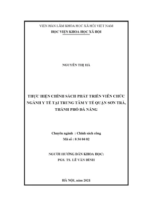 Luận văn thạc sĩ thực hiện chính sách phát triển viên chức ngành y tế tại trung tâm y tế quận sơn trà thành phố đà nẵng