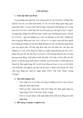Luận văn tốt nghiệp phát triển hoạt động bảo lãnh tại ngân hàng tmcp việt nam thịnh vượng vpbank