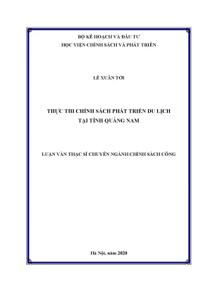 Luận văn thạc sĩ thực thi chính sách phát triển du lịch tại tỉnh quảng nam