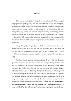 Luận án nghiên cứu quá trình tích luỹ đào thải và ảnh hưởng của các kim loại nặng as cd pb đến hàm lượng cortisol trong cá điêu hồng oreochromis sp