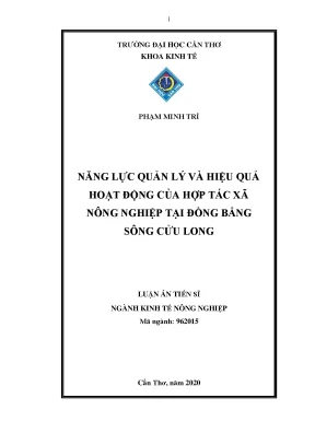 Luận án tiến sĩ năng lực quản lý và hiệu quả hoạt động của hợp tác xã nông nghiệp tại đồng bằng sông cửu long