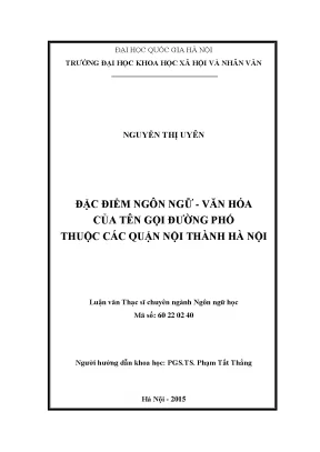 Luận văn thạc sĩ đặc điểm ngôn ngữ văn hóa của tên gọi đường phố thuộc các quận nội thành hà nội
