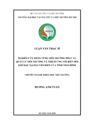 Luận văn thạc sĩ nghiên cứu phân vùng môi trường phục vụ quản lý môi trường và thích ứng với biến đổi khí hậu tại dải ven biển của tỉnh thái bình