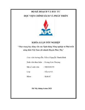 Luận văn tốt nghiệp thực trạng huy động vốn của ngân hàng nông nghiệp và phát triển nông thôn việt nam chi nhánh phúc thọ