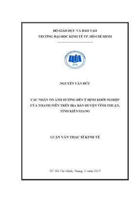 Luận văn thạc sĩ các nhân tố ảnh hưởng đến ý định khởi nghiệp của thanh niên trên địa bàn huyện vĩnh thuận tỉnh kiên giang