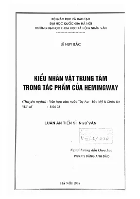 Luận án tiến sĩ kiểu nhân vật trung tâm trong tác phẩm của hemingway luận án ts văn học các nước tây âu bắc mỹ châu úc 5 04 03