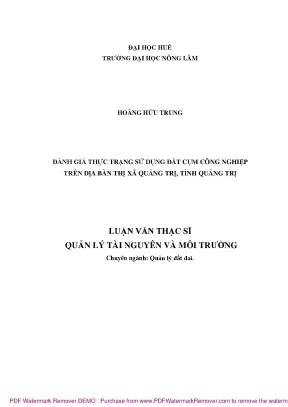 Luận văn thạc sĩ đánh giá thực trạng sử dụng đất cụm công nghiệp trên địa bàn thị xã quảng trị tỉnh quảng trị