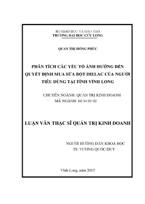 Luận văn thạc sĩ phân tích các yếu tố ảnh hưởng đến quyết định mua sữa dielac của người tiêu dùng tại tỉnh vĩnh long