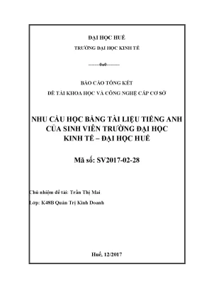 Luận văn thạc sĩ nhu cầu học bằng tài liệu tiếng anh của sinh viên trường đại học kinh tế đại học huế
