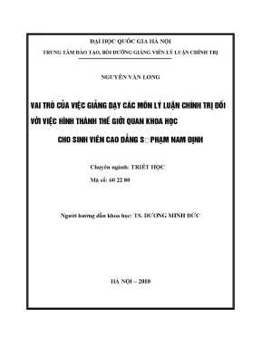 Luận văn thạc sĩ vai trò của việc giảng dạy các môn lý luận chính trị đối với việc hình thành thế giới quan khoa học cho sinh viên cao đẳng sư phạm nam định