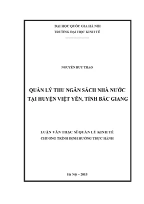Luận văn thạc sĩ quản lý thu ngân sách nhà nước tại huyện việt yên tỉnh bắc giang